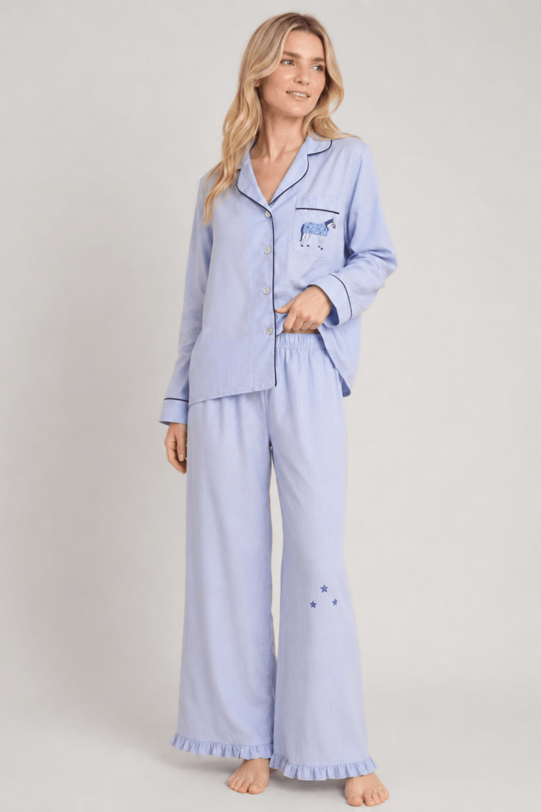 Rönner - Horse Year Pajama - Embroidered - Blue on Blue