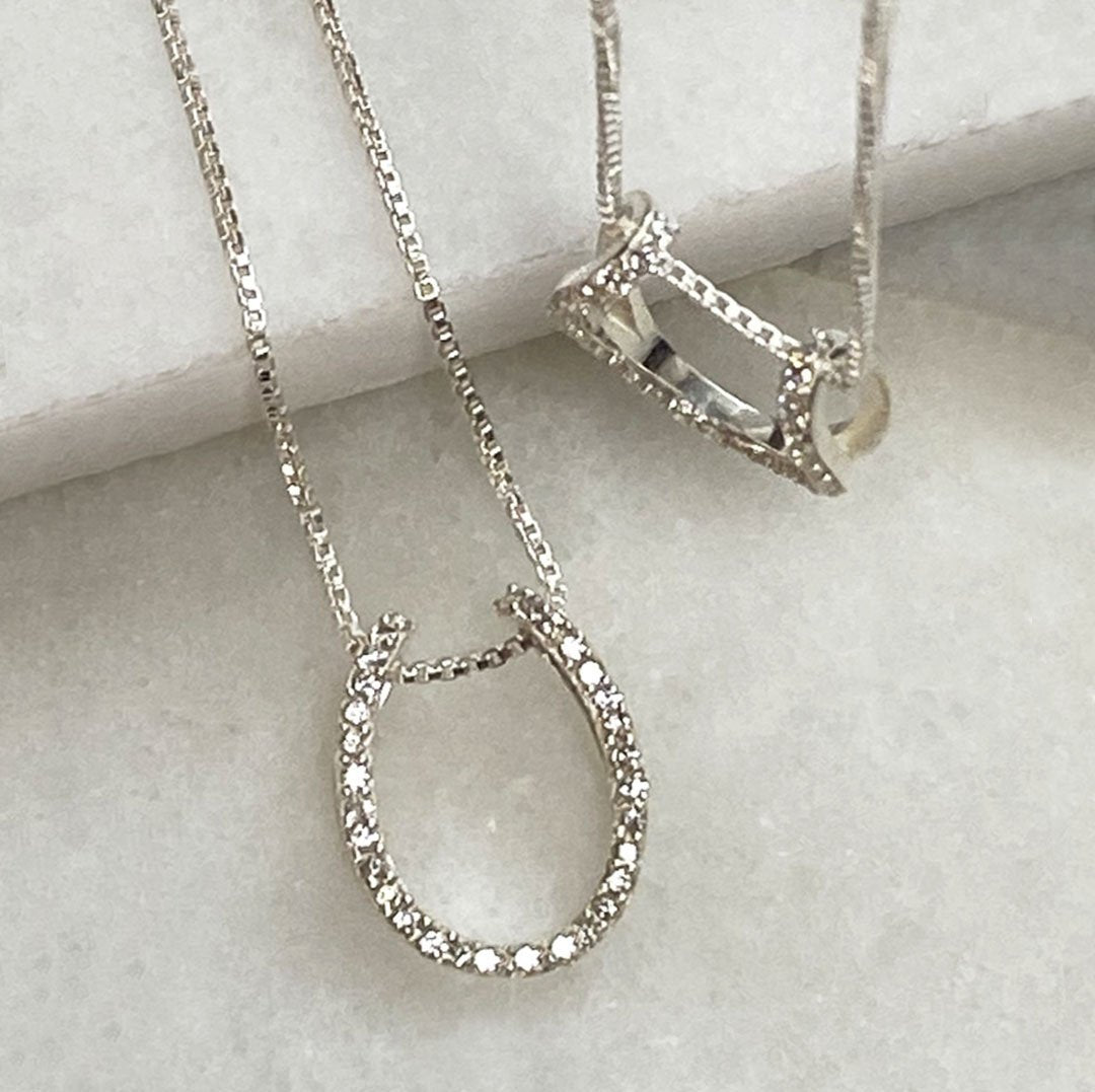 Urban Equestrian - Levade - Moissanite Horseshoe Equestrian Necklace in Silver
