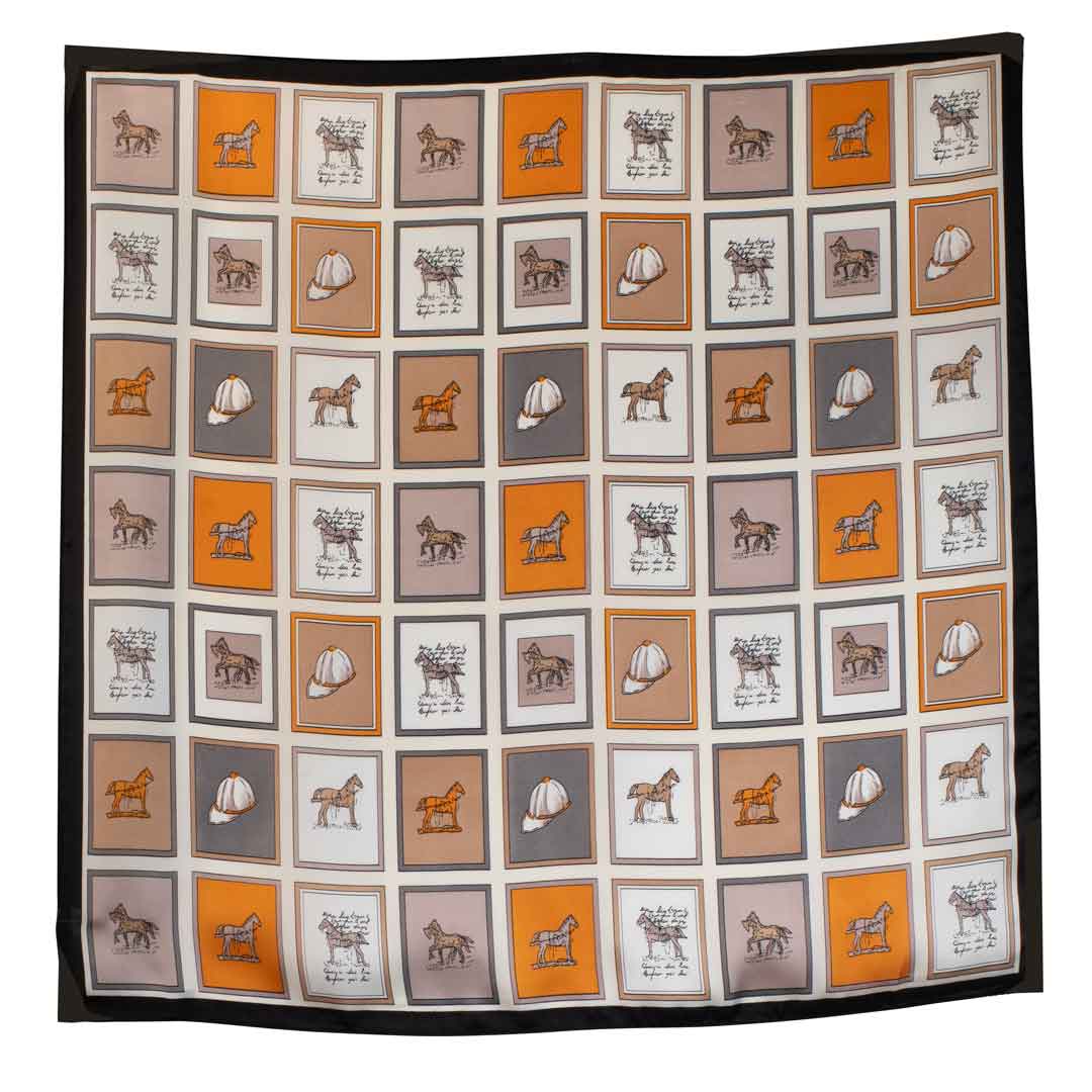 Urban Equestrian Pony Club - Stylized Equestrian Scarf Charcoal & Amber with Black Border