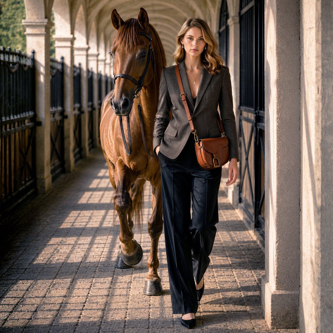 Urban Equestrian Signature Saddle Bag - Luxury Leather Handbag in Cognac