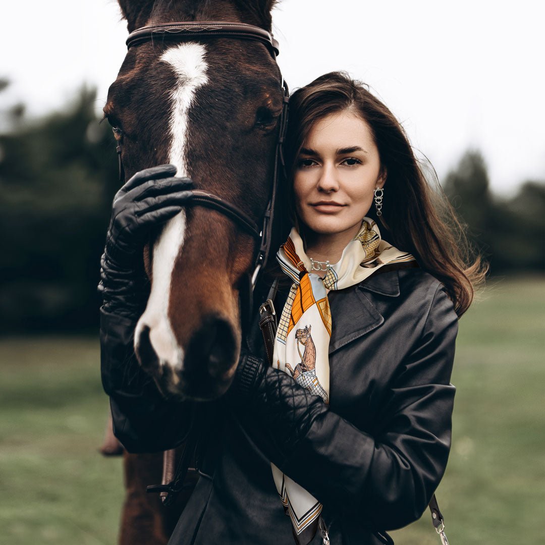 Urban Equestrian Signature - Stylized Equestrian Scarf in Deep Blue