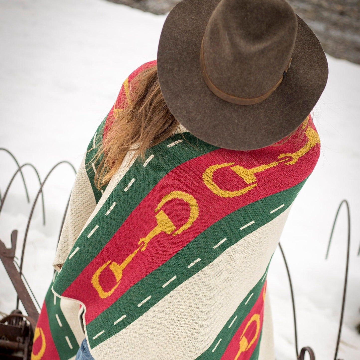 In2Green Cotton Sustainable Knit Throw Blanket - Equestrian Striped Horse Bit