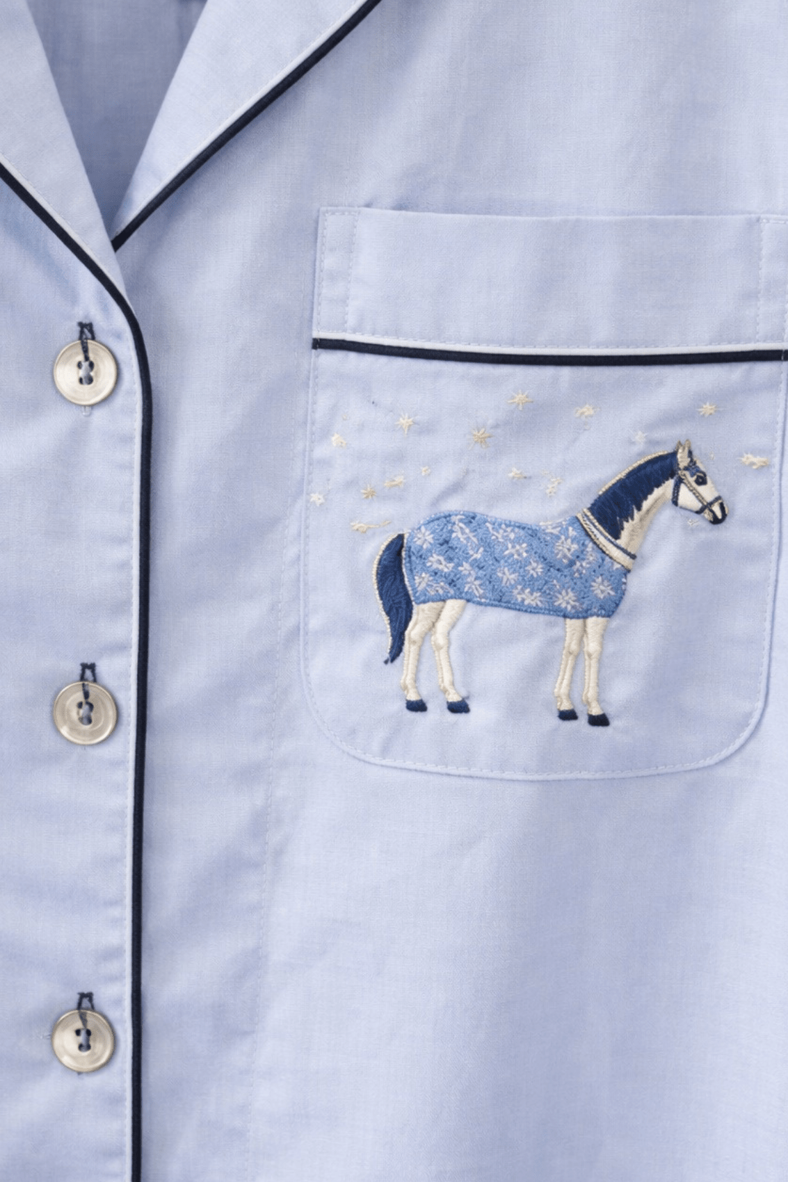 Rönner - Horse Year Pajama - Embroidered - Blue on Blue