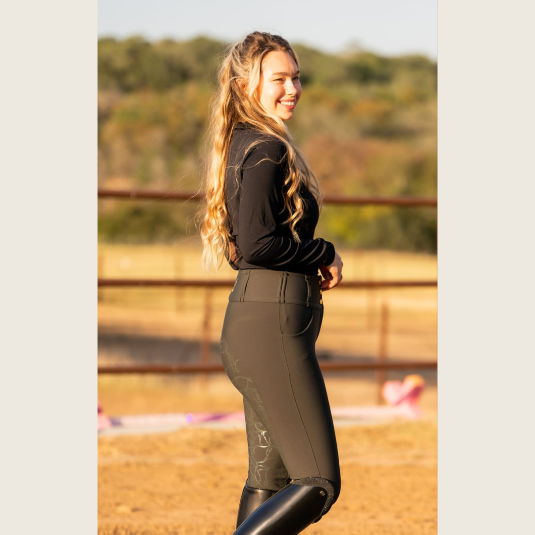 Dressage Queen Dream - Sage Green Silicone Grip Breeches with Belt Loops