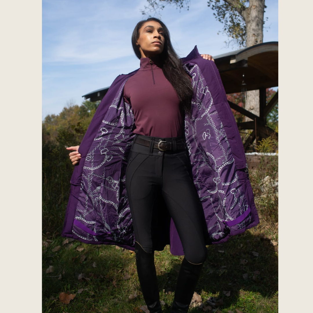 Dressage Queen Dream - Deep Purple Duck Down Riding Coat with velvet collar