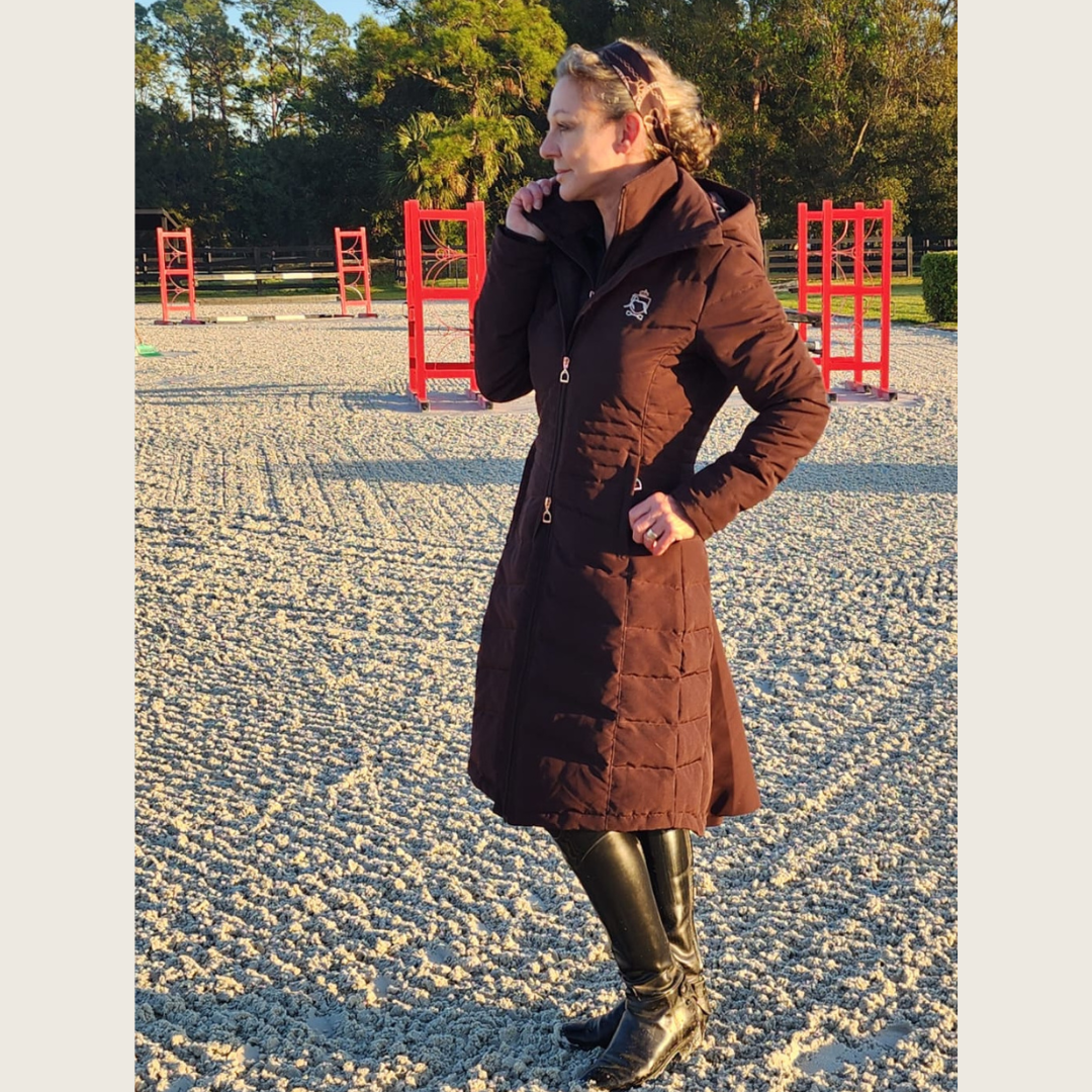 Dressage Queen Dream - Chocolate Brown Duck Down Riding Coat with Velvet Collar