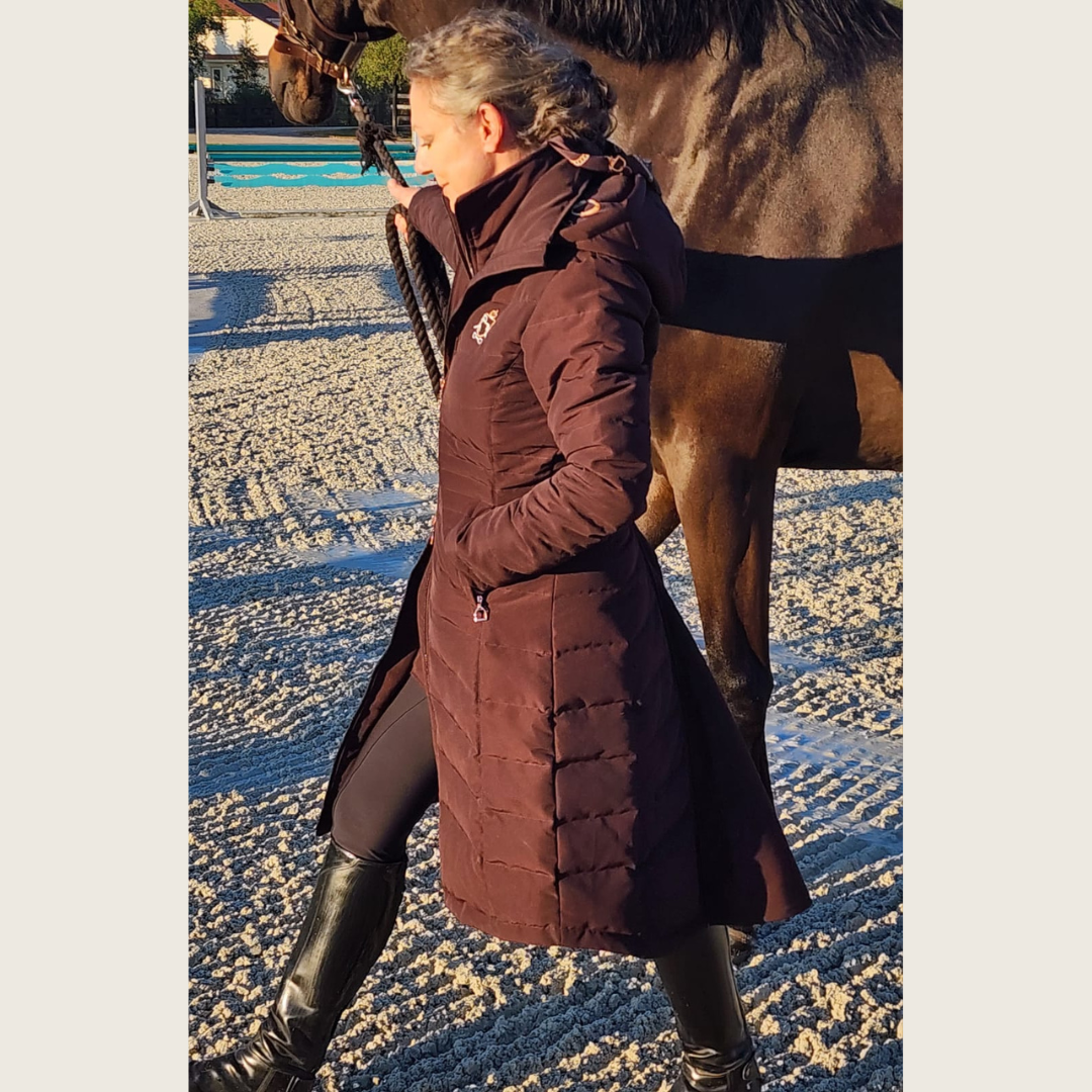 Dressage Queen Dream - Chocolate Brown Duck Down Riding Coat with Velvet Collar