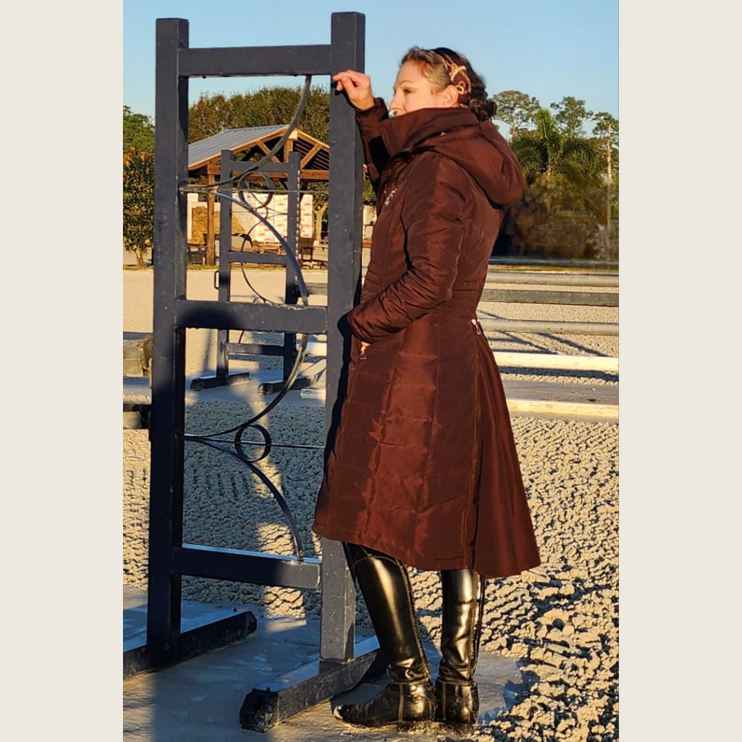 Dressage Queen Dream - Chocolate Brown Duck Down Riding Coat with Velvet Collar