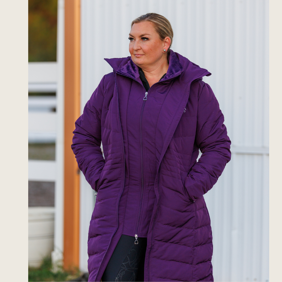 Dressage Queen Dream - Deep Purple Duck Down Riding Coat with velvet collar