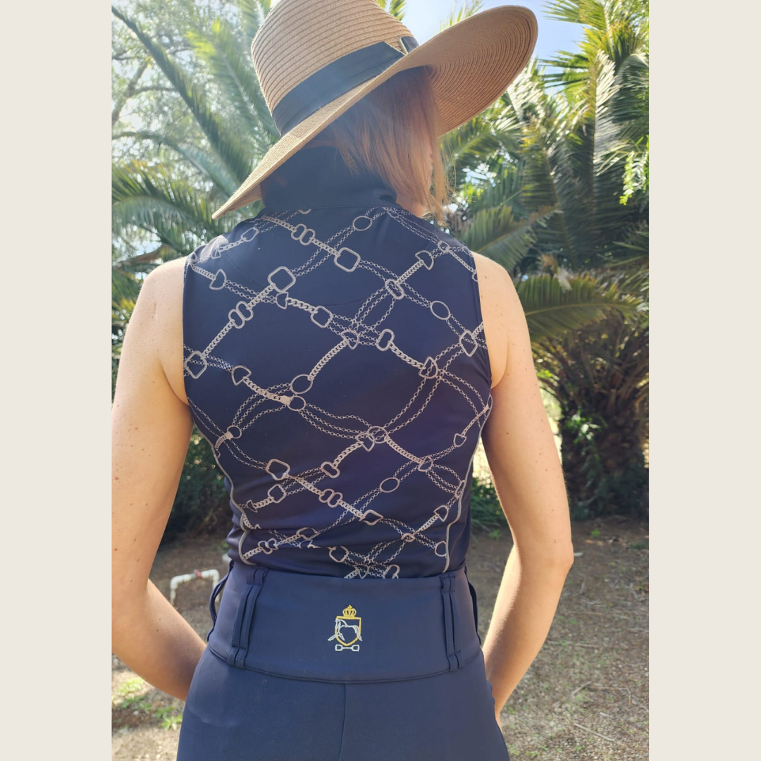 Dressage Queen Dream - Sleeveless Navy and Silver Riding Shirt