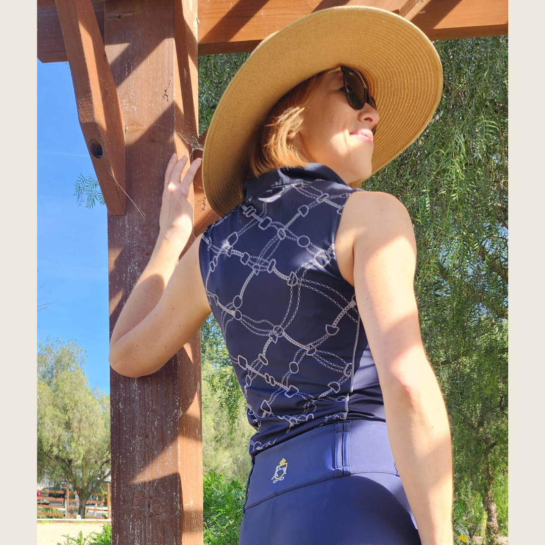 Dressage Queen Dream - Sleeveless Navy and Silver Riding Shirt