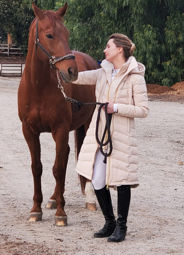 Dressage Queen Dream - Cream Duck Down Riding Coat with Velvet Collar