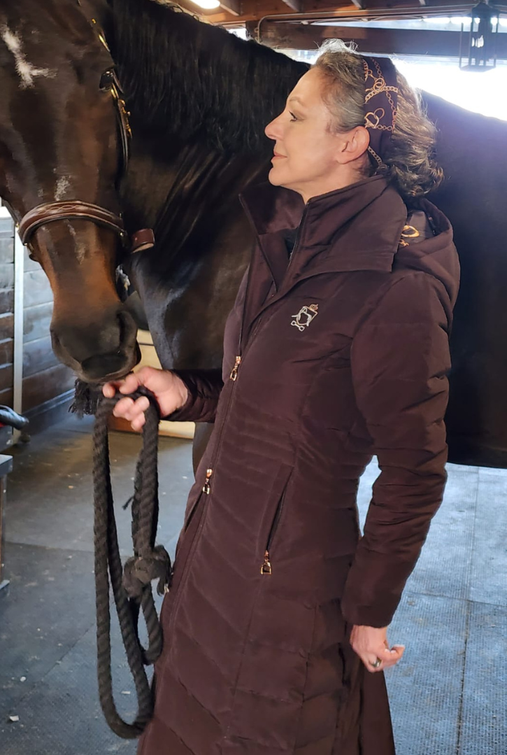 Dressage Queen Dream - Chocolate Brown Duck Down Riding Coat with Velvet Collar