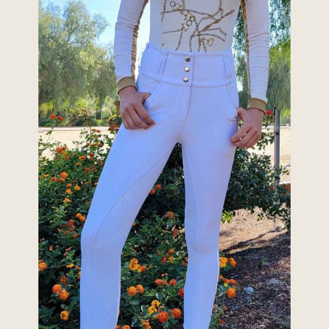 Dressage Queen Dream - White Silicone grip Show breeches with Belt Loops