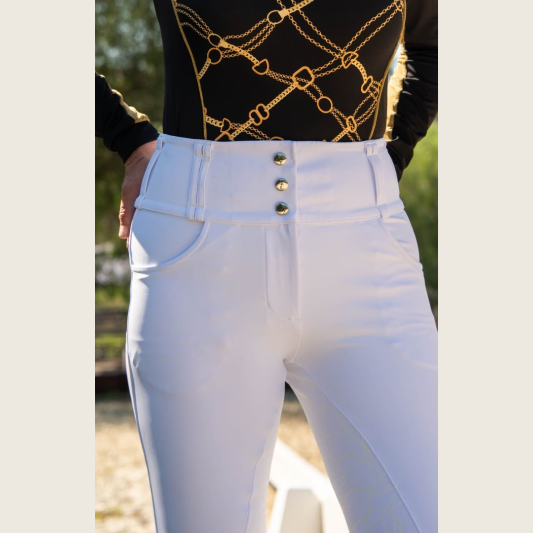 Dressage Queen Dream - White Silicone grip Show breeches with Belt Loops