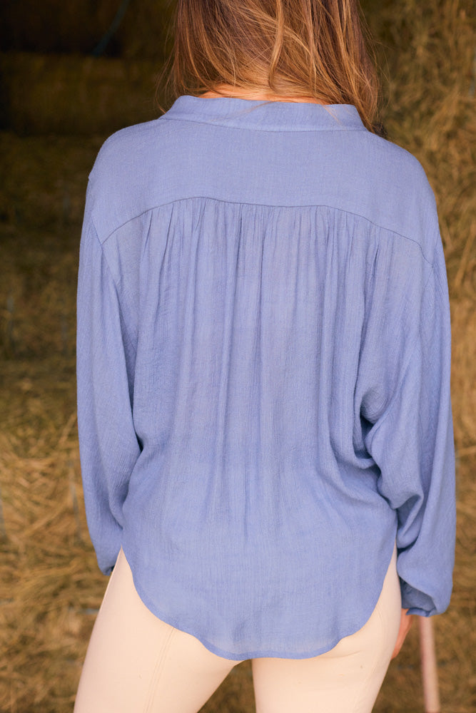 Solid Citizen Equestrian | Lee | Mandarin Collar Button Blouse | French Blue