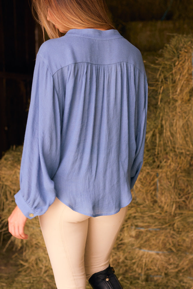 Solid Citizen Equestrian | Lee | Mandarin Collar Button Blouse | French Blue