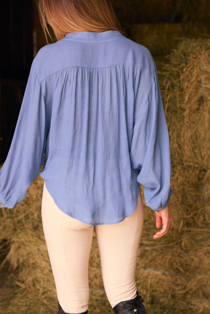 Solid Citizen Equestrian | Lee | Mandarin Collar Button Blouse | French Blue