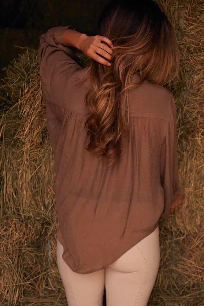 Solid Citizen Equestrian | Lee | Mandarin Collar Button Blouse | Toasted Almond