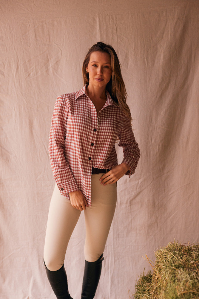 Solid Citizen Equestrian | Kaley | Seersucker Gingham Button Down | Cherry Pie