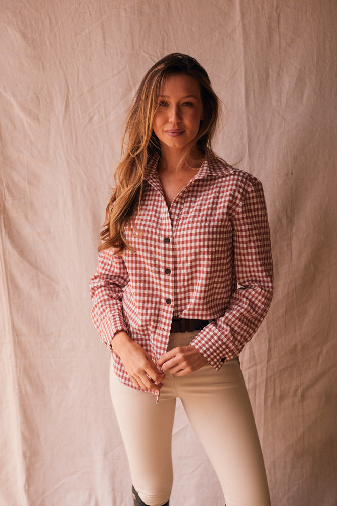 Solid Citizen Equestrian | Kaley | Seersucker Gingham Button Down | Cherry Pie