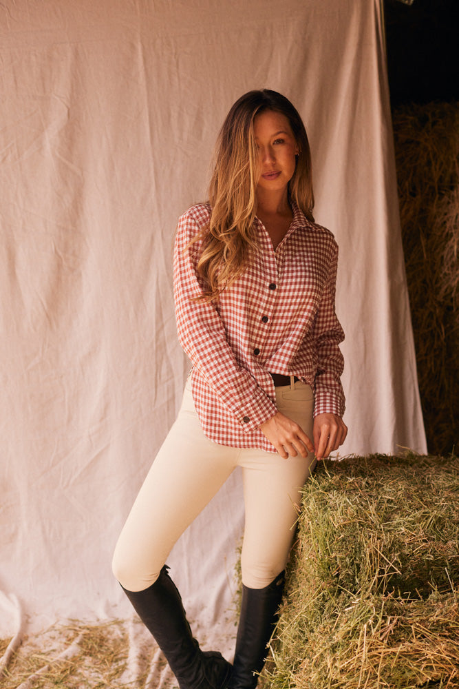 Solid Citizen Equestrian | Kaley | Seersucker Gingham Button Down | Cherry Pie