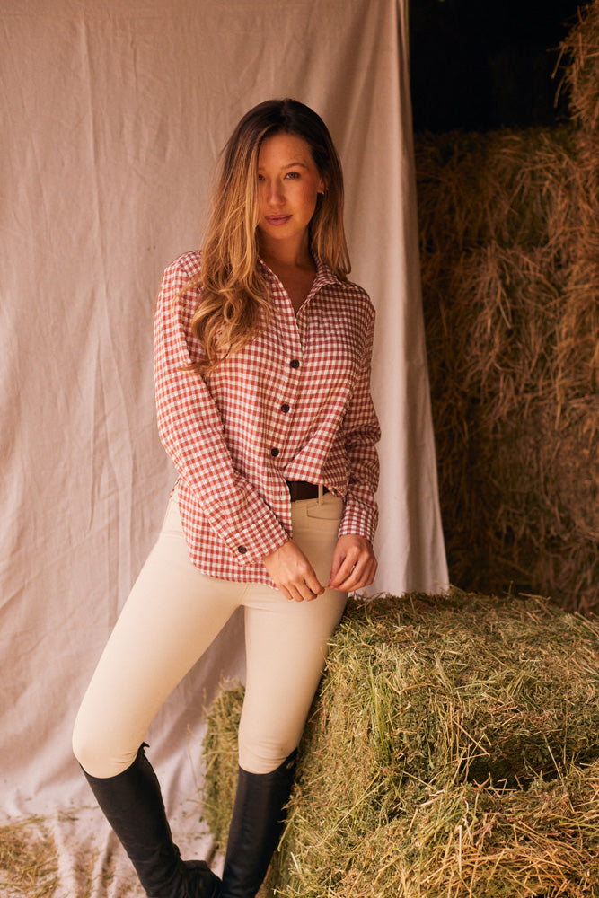 Solid Citizen Equestrian | Kaley | Seersucker Gingham Button Down | Cherry Pie