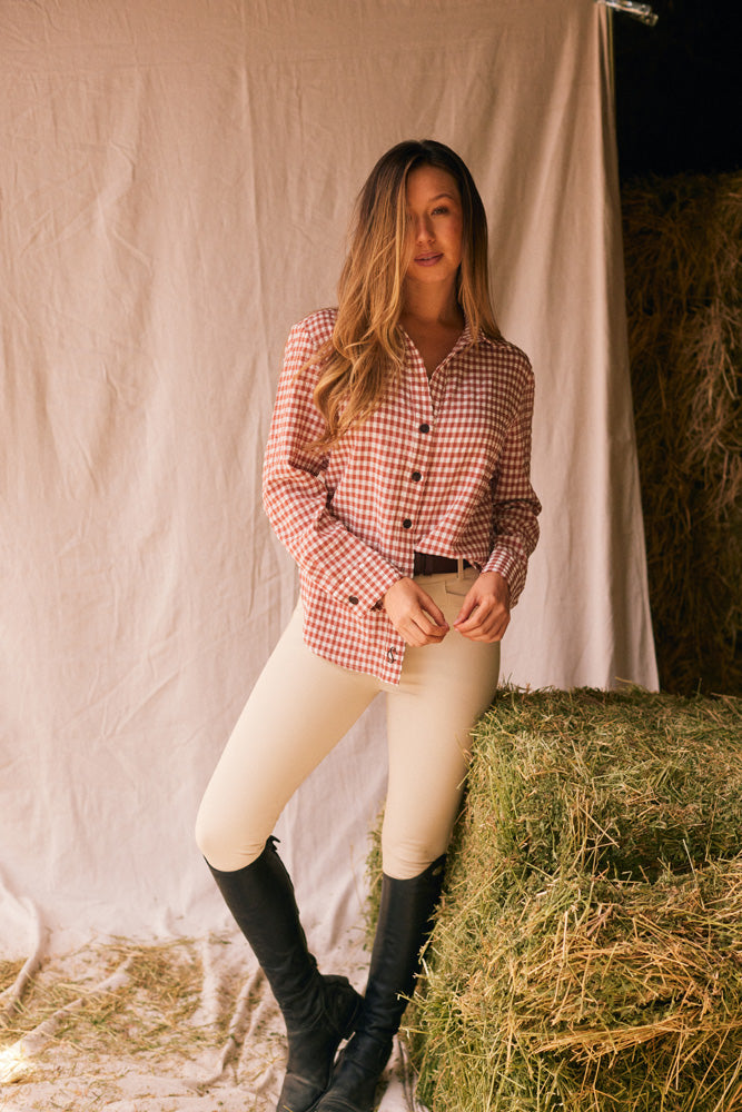 Solid Citizen Equestrian | Kaley | Seersucker Gingham Button Down | Cherry Pie