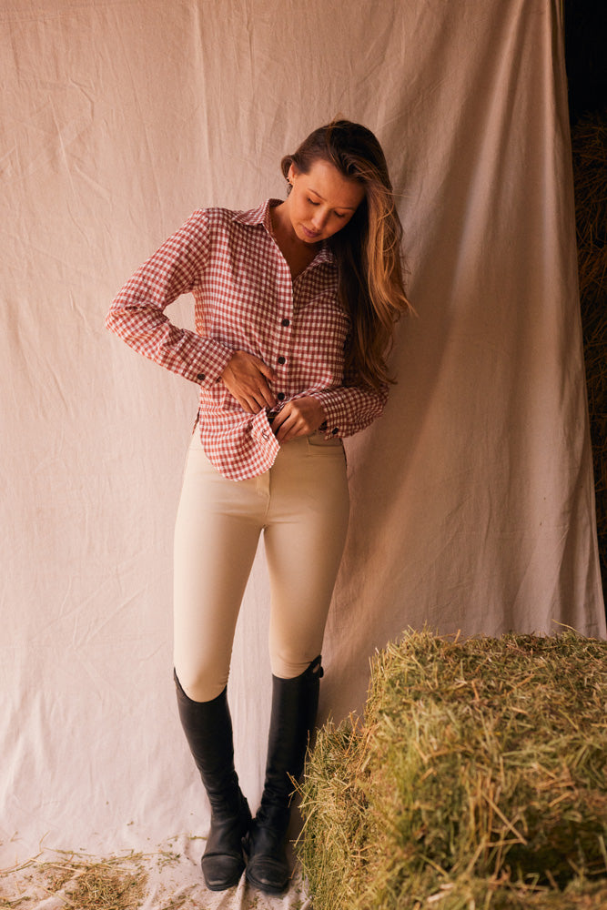 Solid Citizen Equestrian | Kaley | Seersucker Gingham Button Down | Cherry Pie