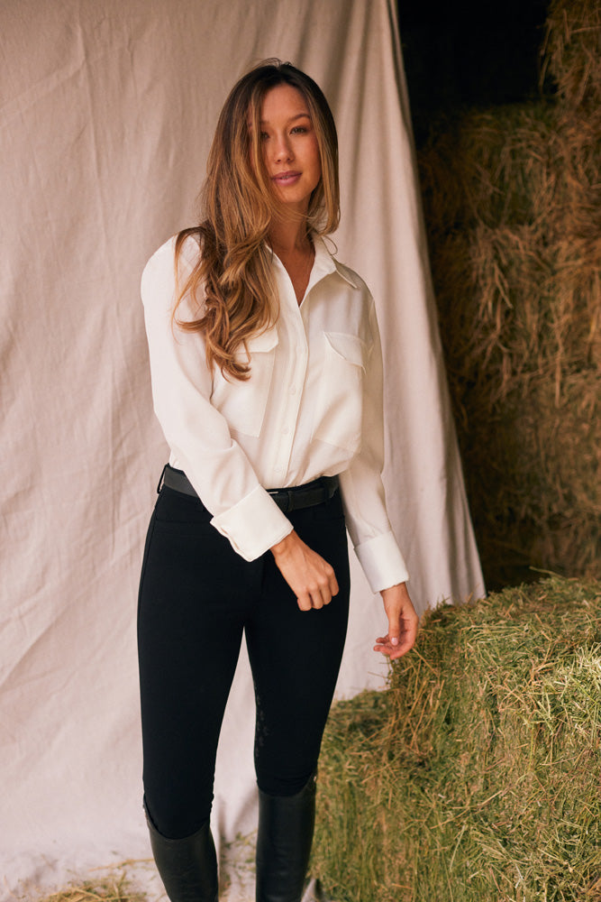 Solid Citizen Equestrian | Jessica | Seersucker Equestrian Button-Down Shirt | Ivory