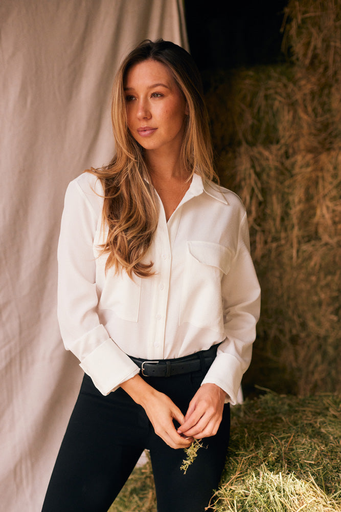Solid Citizen Equestrian | Jessica | Seersucker Equestrian Button-Down Shirt | Ivory