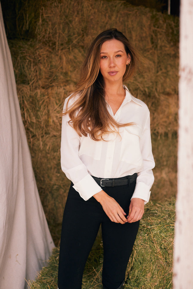Solid Citizen Equestrian | Jessica | Seersucker Equestrian Button-Down Shirt | Ivory