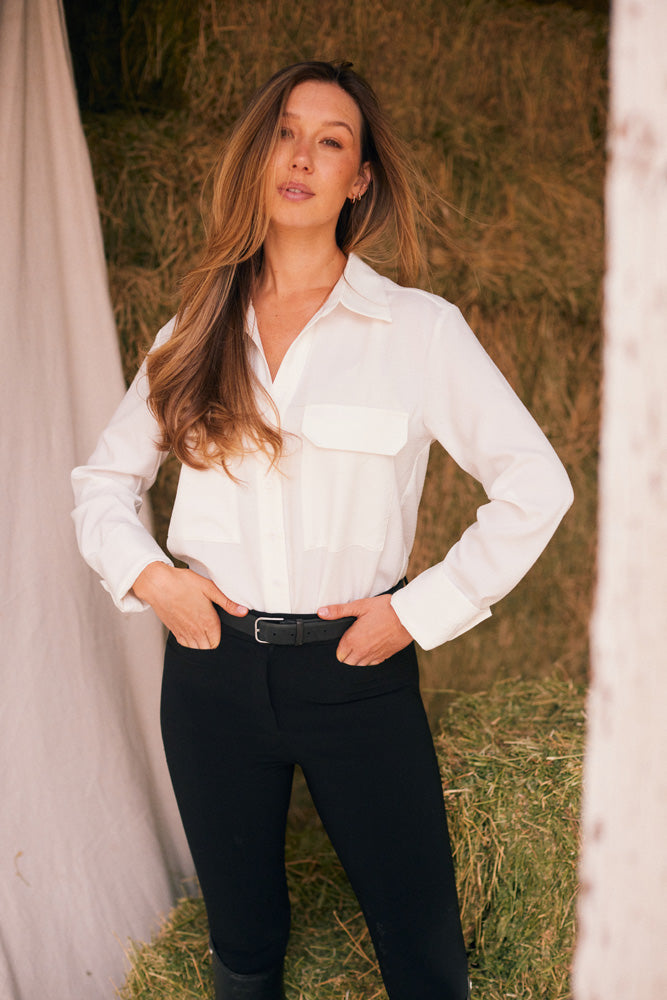 Solid Citizen Equestrian | Jessica | Seersucker Equestrian Button-Down Shirt | Ivory