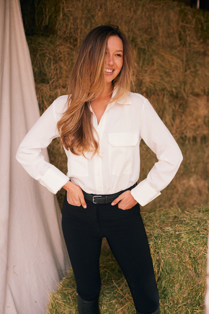 Solid Citizen Equestrian | Jessica | Seersucker Equestrian Button-Down Shirt | Ivory