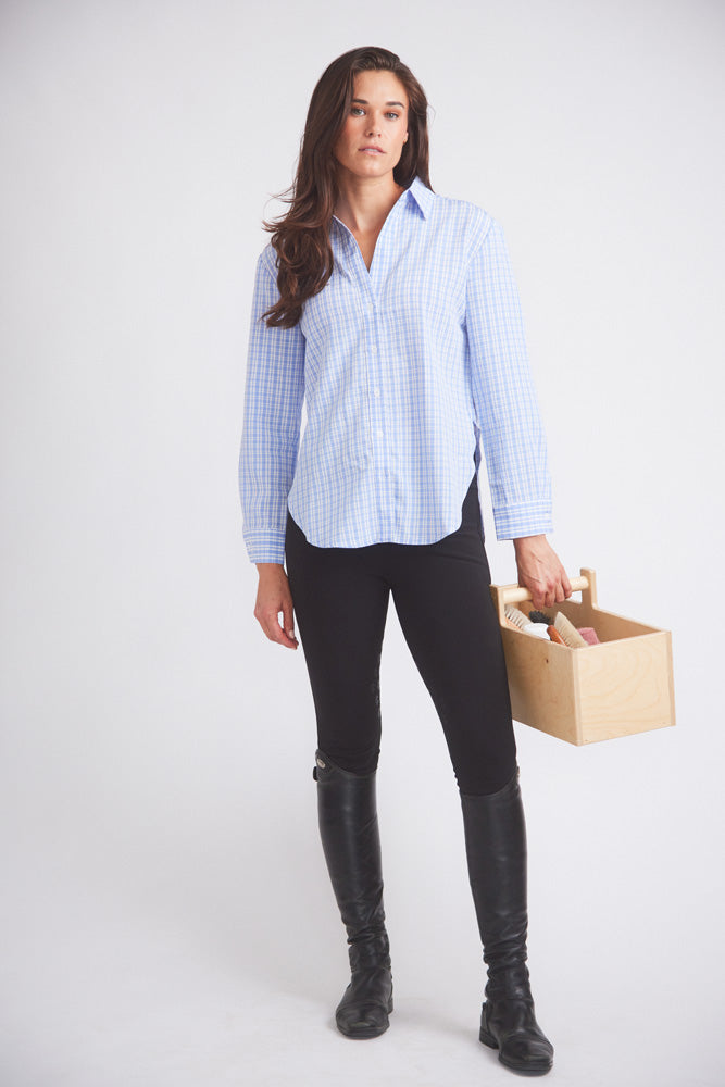 Solid Citizen Equestrian | Kaley | Seersucker Plaid Button Down | Cornflower Blue