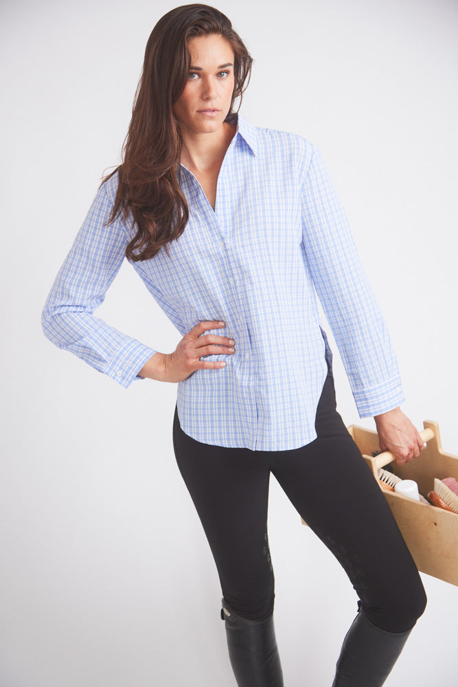 Solid Citizen Equestrian | Kaley | Seersucker Plaid Button Down | Cornflower Blue