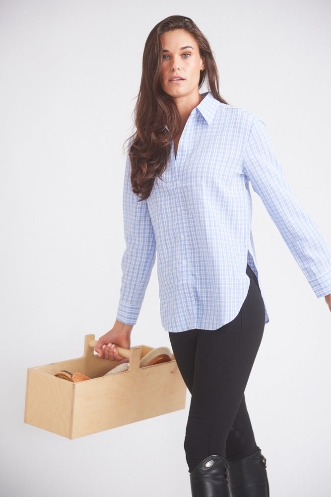 Solid Citizen Equestrian | Kaley | Seersucker Plaid Button Down | Cornflower Blue