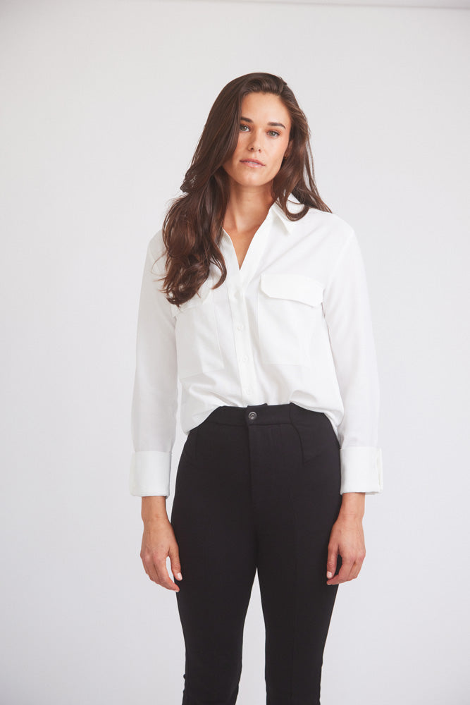 Solid Citizen Equestrian | Jessica | Seersucker Equestrian Button-Down Shirt | Ivory
