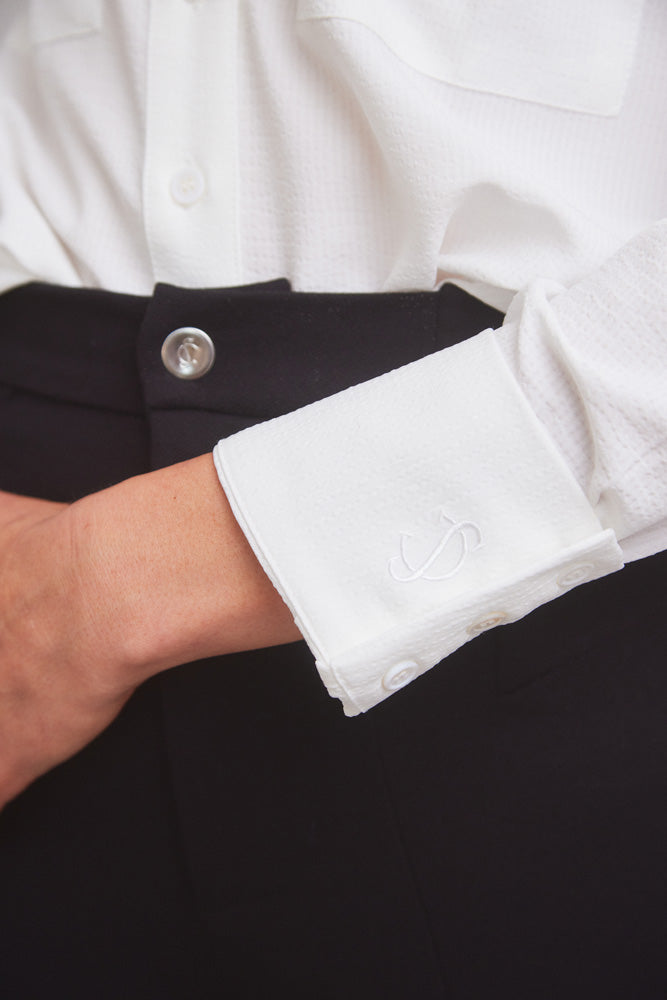 Solid Citizen Equestrian | Jessica | Seersucker Equestrian Button-Down Shirt | Ivory