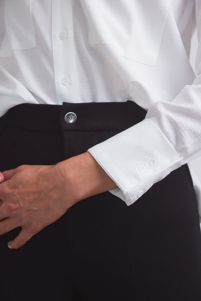 Solid Citizen Equestrian | Jessica | Seersucker Equestrian Button-Down Shirt | Ivory