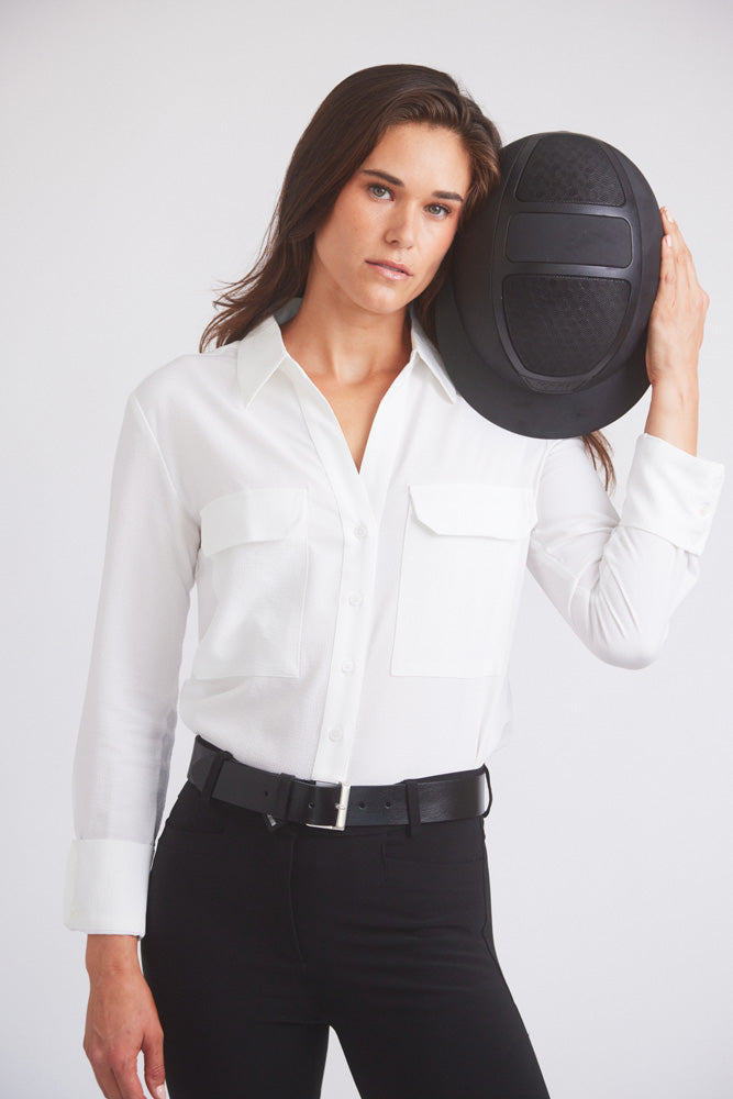 Solid Citizen Equestrian | Jessica | Seersucker Equestrian Button-Down Shirt | Ivory