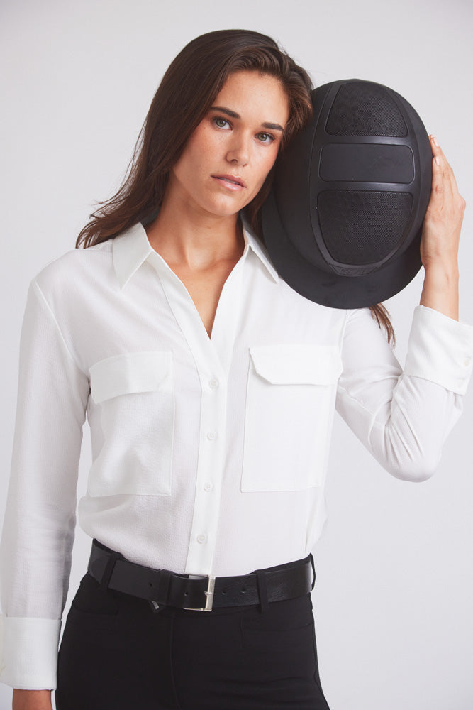 Solid Citizen Equestrian | Jessica | Seersucker Equestrian Button-Down Shirt | Ivory