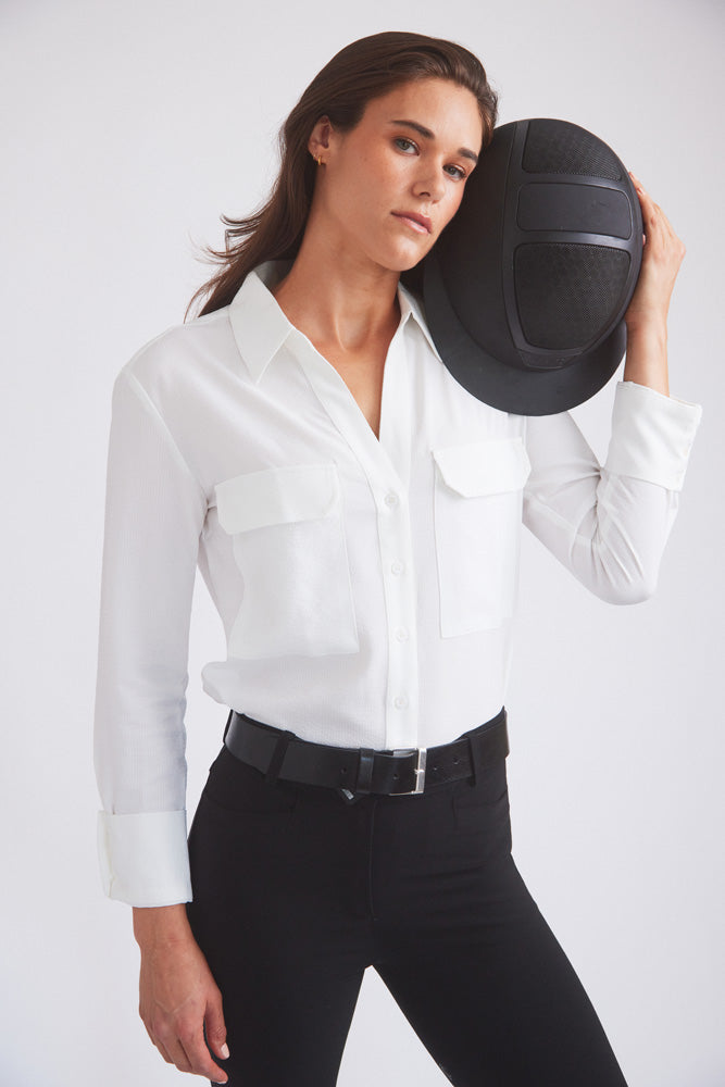 Solid Citizen Equestrian | Jessica | Seersucker Equestrian Button-Down Shirt | Ivory