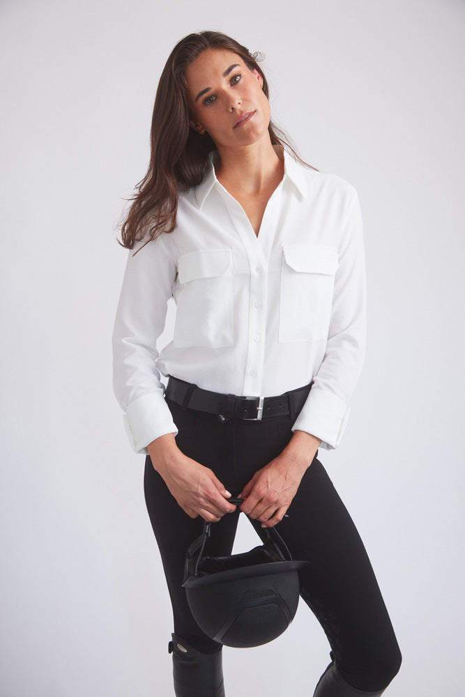 Solid Citizen Equestrian | Jessica | Seersucker Equestrian Button-Down Shirt | Ivory