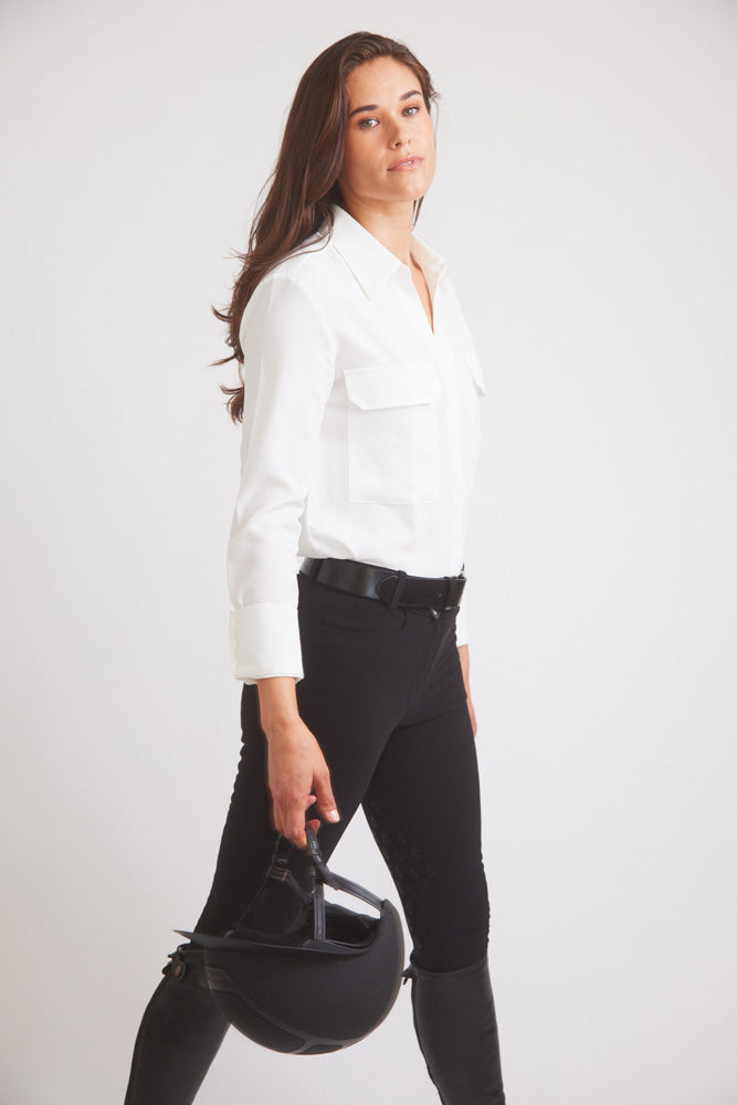 Solid Citizen Equestrian | Jessica | Seersucker Equestrian Button-Down Shirt | Ivory