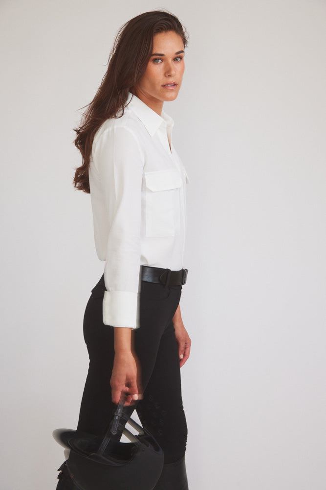 Solid Citizen Equestrian | Jessica | Seersucker Equestrian Button-Down Shirt | Ivory