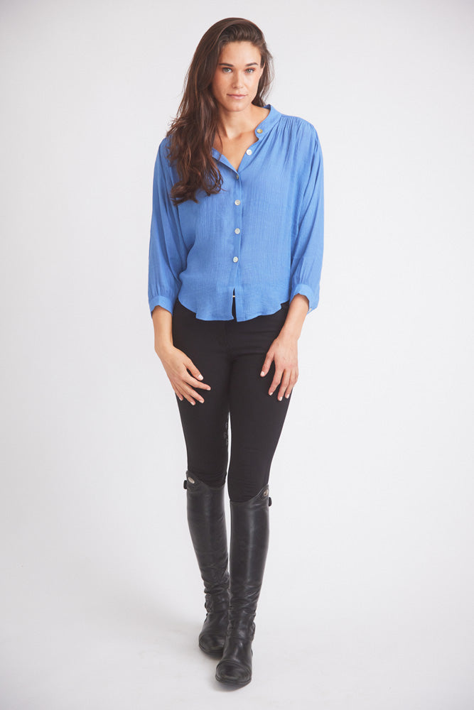 Solid Citizen Equestrian | Lee | Mandarin Collar Button Blouse | French Blue