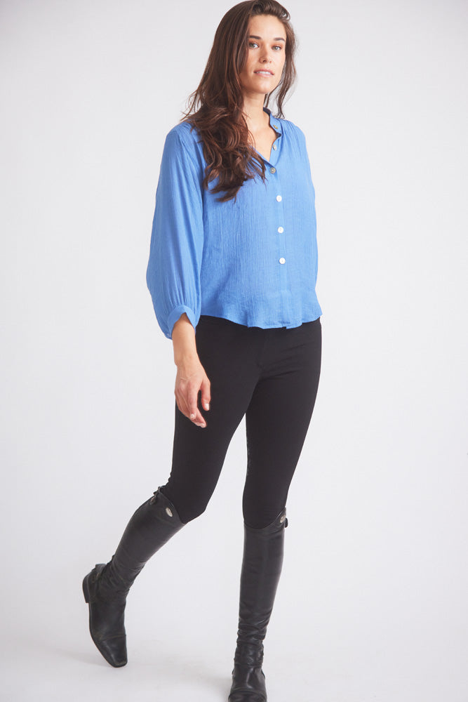 Solid Citizen Equestrian | Lee | Mandarin Collar Button Blouse | French Blue
