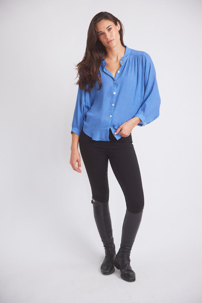 Solid Citizen Equestrian | Lee | Mandarin Collar Button Blouse | French Blue