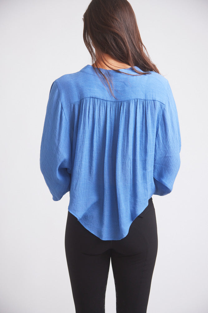 Solid Citizen Equestrian | Lee | Mandarin Collar Button Blouse | French Blue